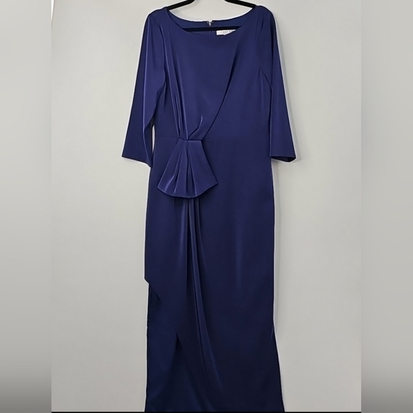 Kay Unger Elegant Navy Blue 3/4 Sleeve Formal Long Dress - Picture 3 of 14